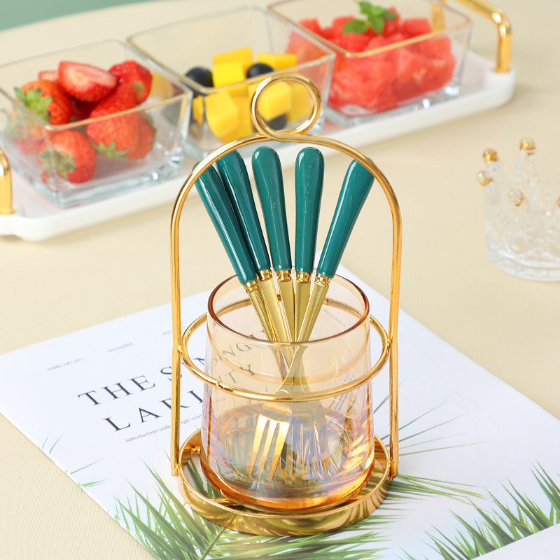 Light Extravagant Fruit Fork Suit Home Creative Cute Snack Cake Fork Stainless Steel Fruit Sign Fruit Insert Containing Jar