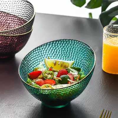 Creative vegetable and fruit salad bowl Japanese-style glass hammer dessert bowl large household light luxury one-person tableware