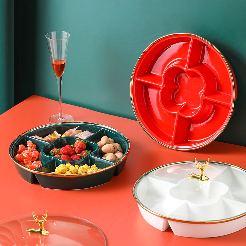 Tea table dried fruit containing box 2021 new fruit tray Home living room Candy Tray compartment with lid snacks nut tray