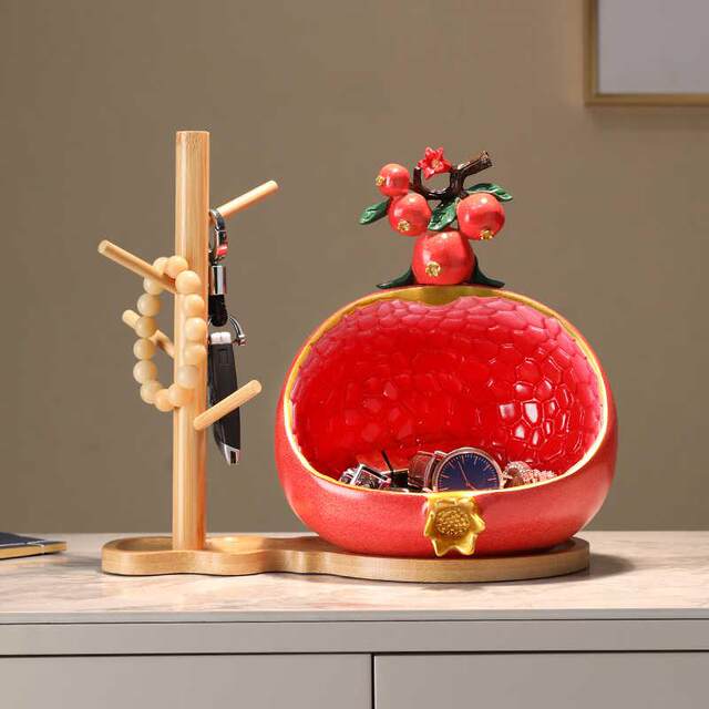 Light Luxury Ornaments, Creative Red Pomegranate Entrance Key Storage Ornaments, Exquisite High-End Home Soft Furnishings, Housewarming Gifts