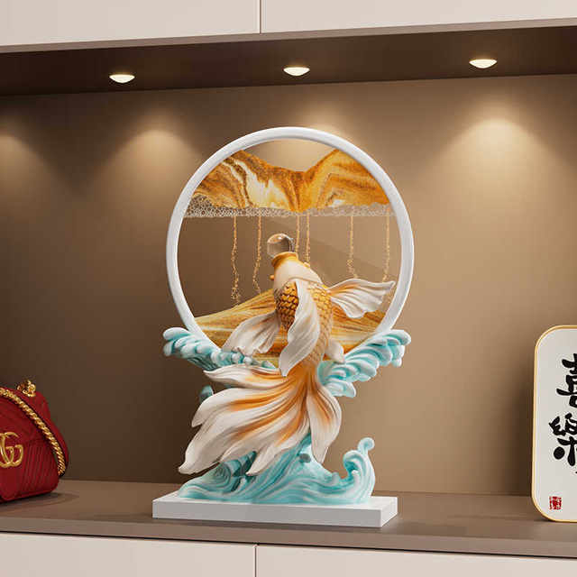 Light Luxury Ornaments, Fish Leaping over the Dragon Gate, Quicksand Painting Decorative Ornaments, Office Decompression Gifts, Business Gifts