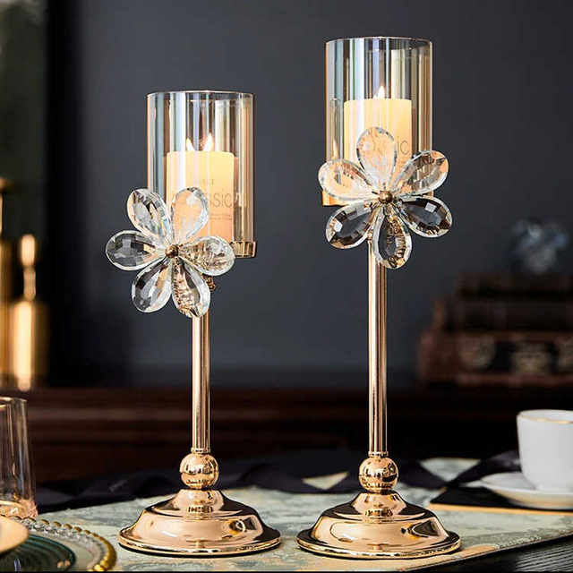 European-Style Light Luxury Crystal Petal Glass Candle Holder Romantic Candlelight Dinner Home Dining Table Decoration Ornaments Home Retro