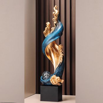 Light Luxury Decor Piece: Blue and Gold Wave Ornament for Entryway, Living Room, Wine Cabinet, Office, Housewarming Decoration Gift