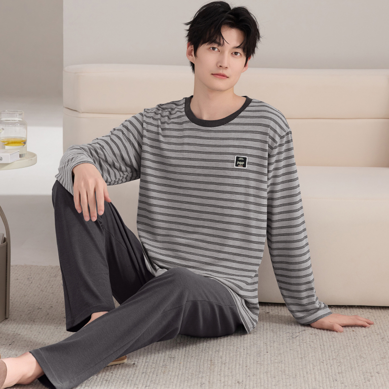 2026 Modal Men's Pajamas Spring and Autumn 100kg 130kg Plus Size Loose Large Size Autumn and Winter Striped Homewear