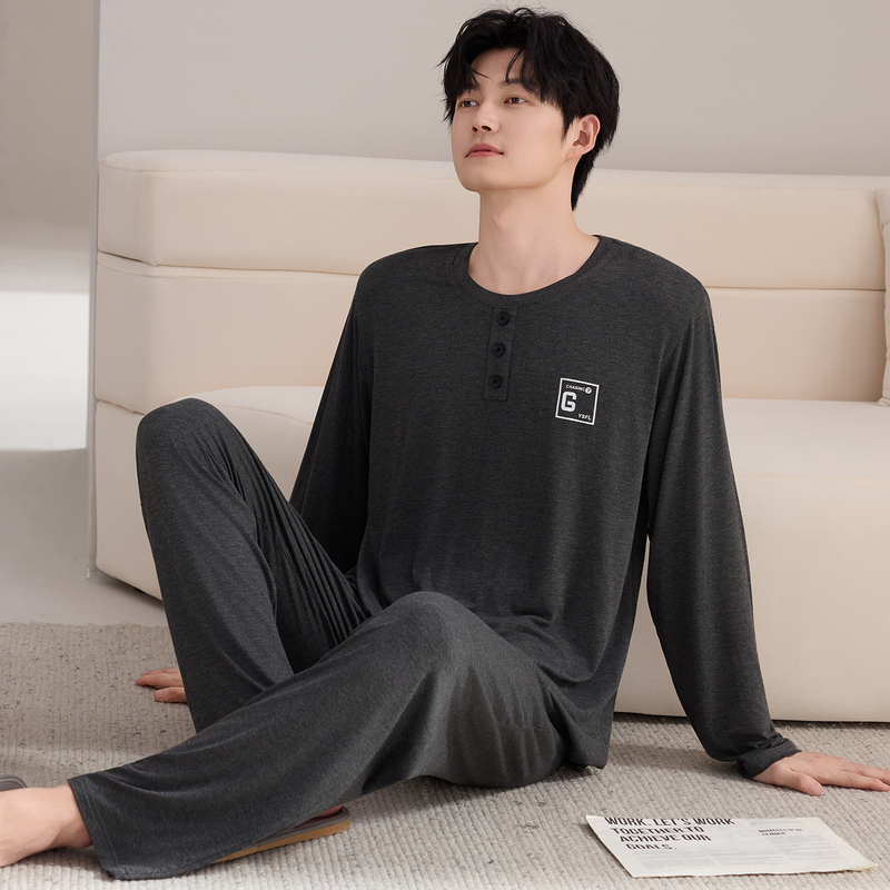 2026 Modal Men's Pajamas Spring and Autumn 110kg 130kg Extra Large Loose Fit Autumn and Winter Solid Color Loungewear