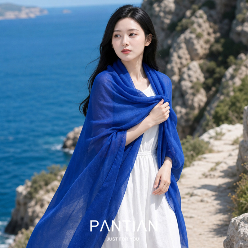 Gentle Klein Blue Sun Protection Shawl for Seaside Travel and Vacation, Paired with a Dress for Photo Shoots, Silk Scarf, 2026 New Model