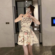 2020 new French floral dress waist thin temperament sexy fairy dress children summer goddess Fan