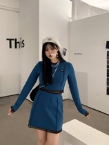 Kurozawa Xuan Qi fat mm spring new high waist slim thin long sleeve knitted shirt skirt suit women