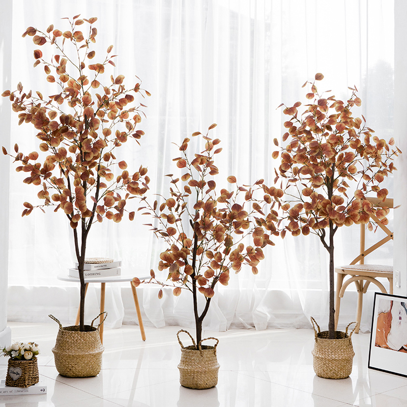 Nordic ins Style Artificial Eucalyptus Money Tree Fake Plant Floor-Standing Potted Decoration Bonsai Green Plant Ornament