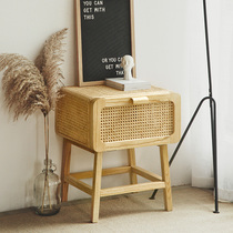  Modern simple household bedside table Mini small solid wood cabinet locker bedroom Nordic style ins bedside cabinet