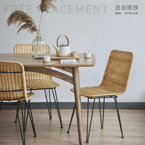  Modern simple rattan household simple dining chair Real rattan retro light luxury chair Net red leisure chair Nordic backrest chair