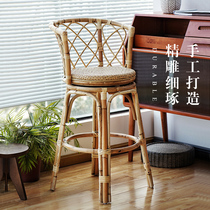  Chair Household modern minimalist bar chair bar chair high stool bar stool Nordic style high foot backrest rattan stool
