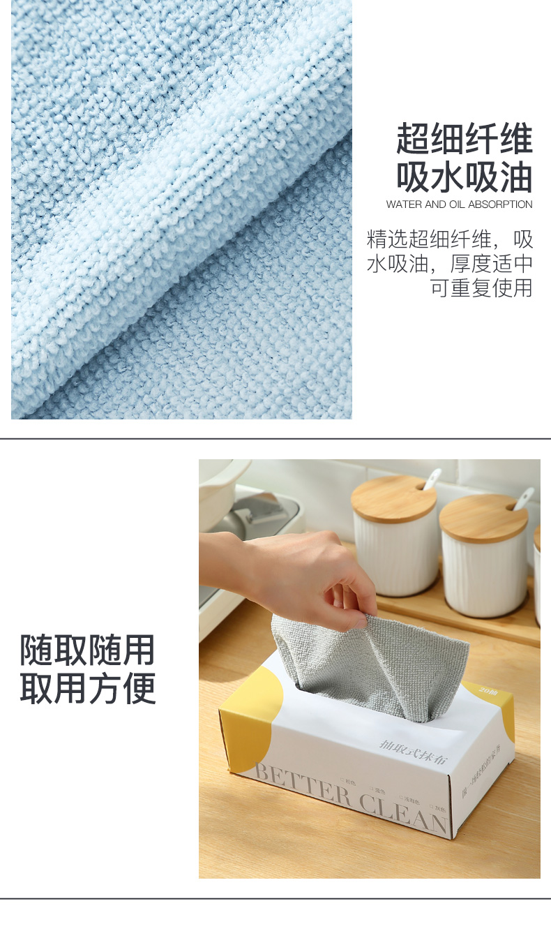 细节夫人 懒人抹布 抽取式  干湿两用 可水洗擦桌子洗碗刷锅   1盒装20条20*20cm  蓝色