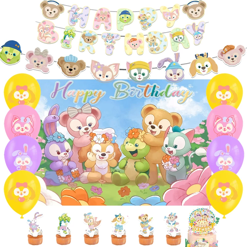 Daffy Bear theme birthday party decoration background hanging cloth Star Dew poster banner balloon pull flag cake insert card