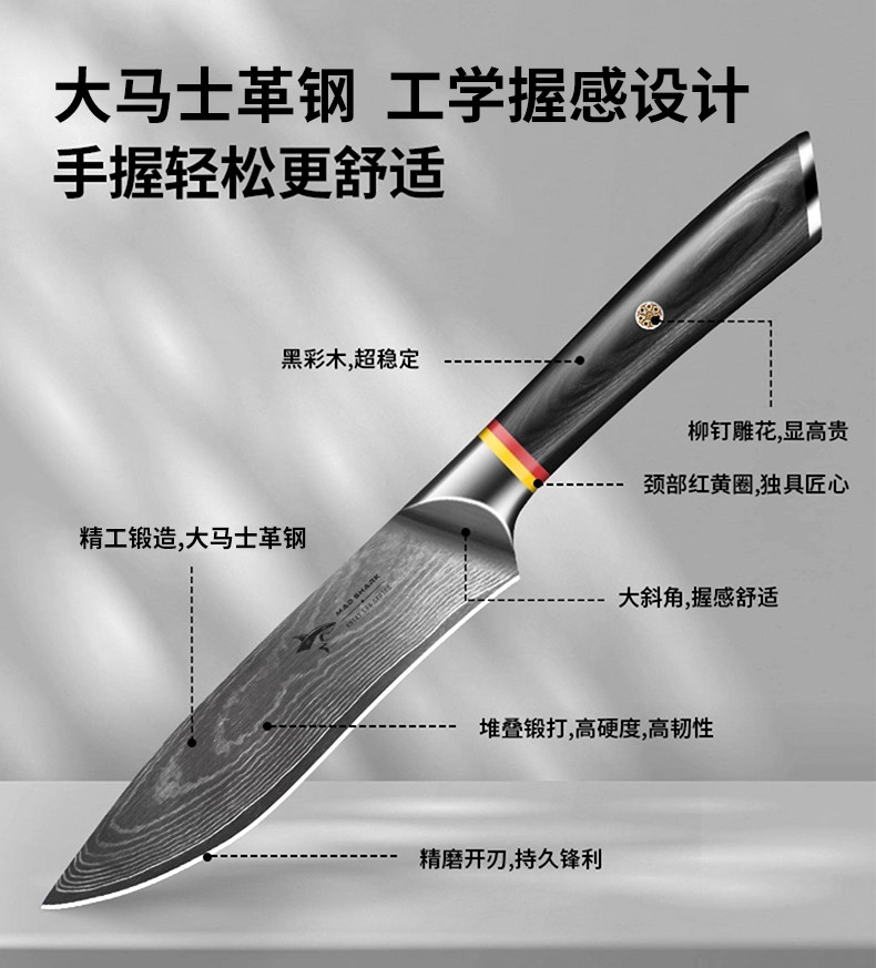 安享好物 安享A级水果刀-狂鲨大马士革水果刀  
