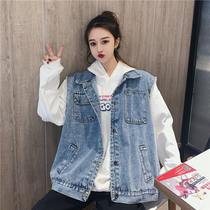 Denim Waistcoat Women Loose Korean version 100 lap fall Waistcoat Vest Woman External lap Shoulder Sleeveless Jacket Net Red Tide
