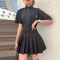 Black jk shirt short sleeve uniform skirt tie female college style Japanese handsome cold air shirt design sense minority