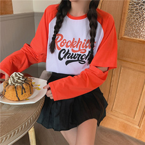Long sleeves women blouses in spring and autumn T-shirt with great care on board design feeling autumn clothing 2020 new round collar hit bottom
