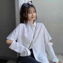 Super Fire white shirt 2020 spring womens shirt Womens loose hanging sense design sense minority heart machine chic top summer