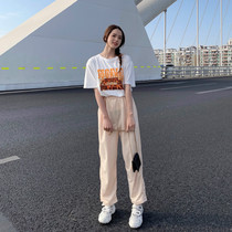 Japanese sports style set womens ins2020 summer new leisure wide leg pants foreign style fashion two-piece summer