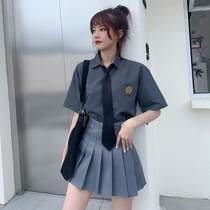 Bad jk uniform skirt genuine student dress college style suit School uniform summer short sleeve graduation class uniform high school students