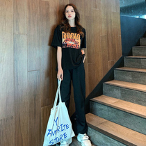 Womens suit 2020 Spring short sleeve summer Korean version of Joker wide leg pants two-piece foreign style fashion Cold Summer