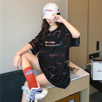 Black T-shirt short sleeve female ins tide loose Korean version 2020 new summer super a top long body shirt student