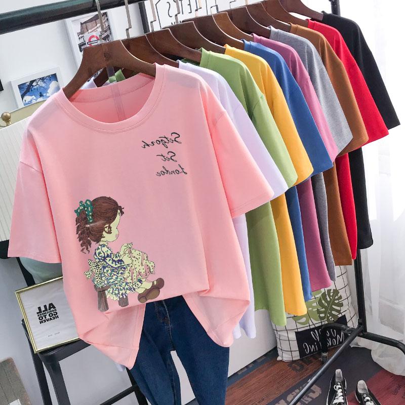 Mùa hè mới ròng đỏ T-shirt cực lửa của phụ nữ lỏng lẻo vừa vặn ngắn tay sửa chữa áo thun quần áo cơ thể 200 pound nửa tay áo dave trên