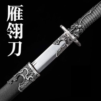 High manganese steel one-piece forged wild goose feather knife metal handle embroidered spring knife legal collection outdoor car-mounted knife unedged