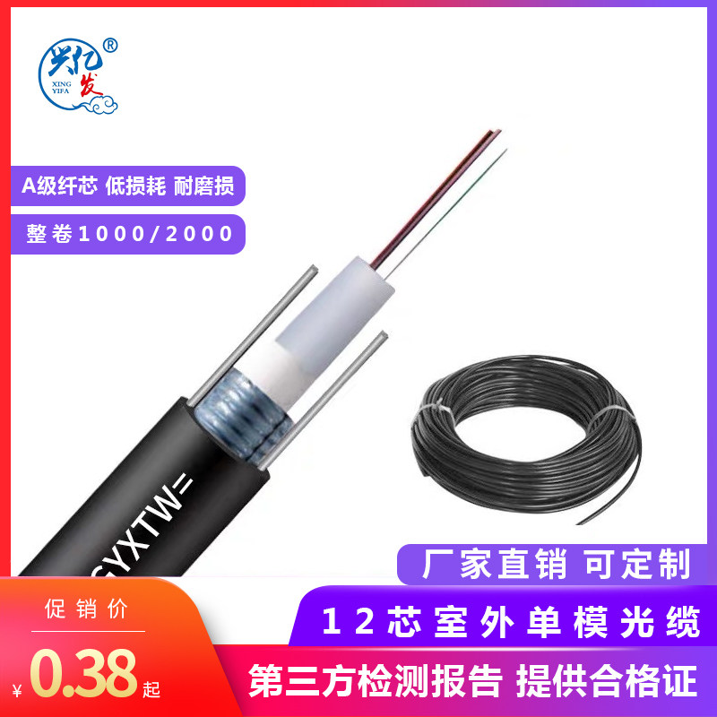Hing 100 million Hair GYXTW12 Core Optical Cable Single Mode Outdoor Optical Fiber Center Tubular Light Sheathed Optical Cable 6 8 12 Core Optical Fiber 4 Core Central Beam Tube Type Light Sheathed Optical Cable Outdoor Fiber Optic Line