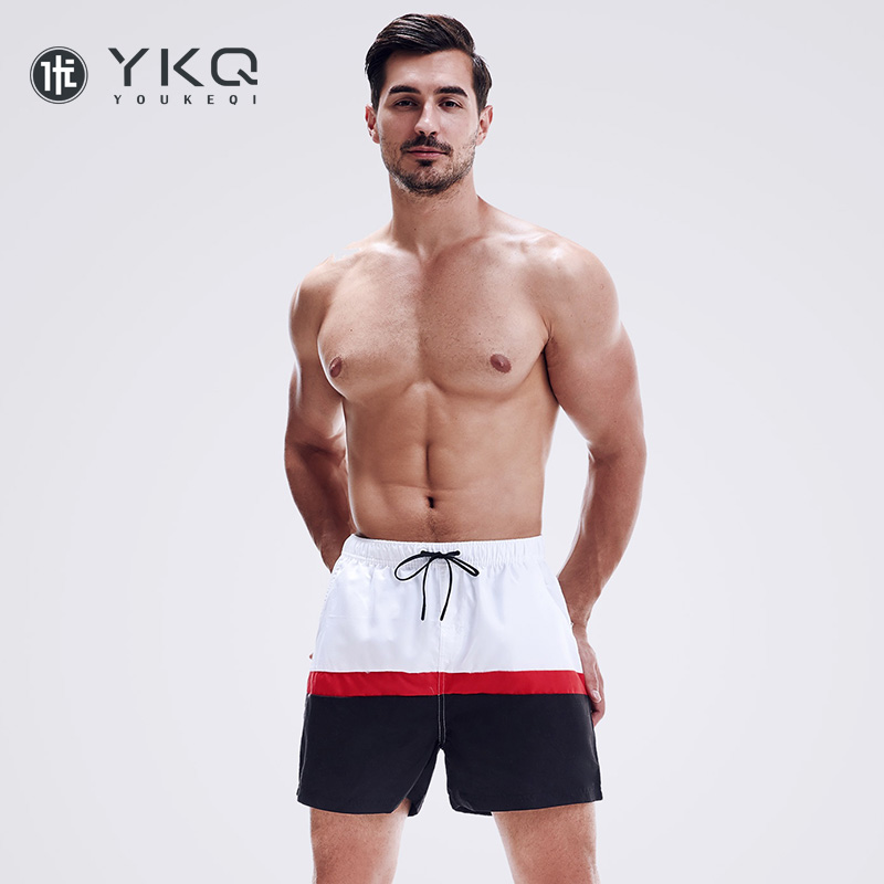 Color-block quick-drying beach pants for men Fitness sports four-point shorts with lining Seaside spa swimming trunks