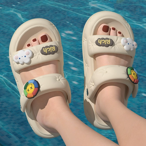 Детские летние сандалии на платформе, нескользящая пляжная обувь, милые тапочки, подходит для подростков, семейный стиль