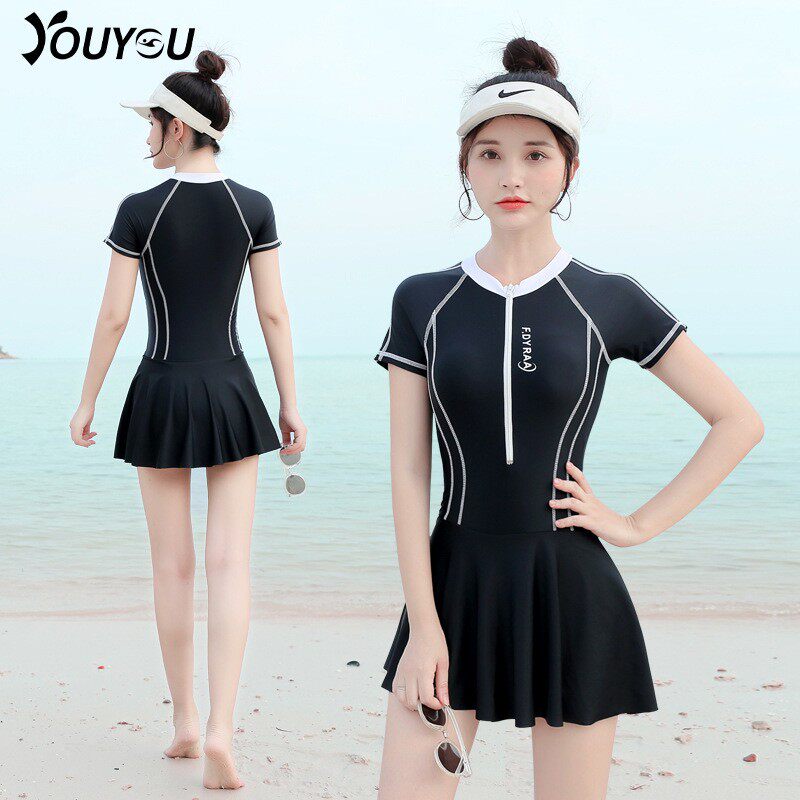 Youyou New Casual Swimsuit Women's Fashion Jumpsuits Large Size Conservative Cover Belly Thin Ladies Hot Spring Swimwear - Taobao