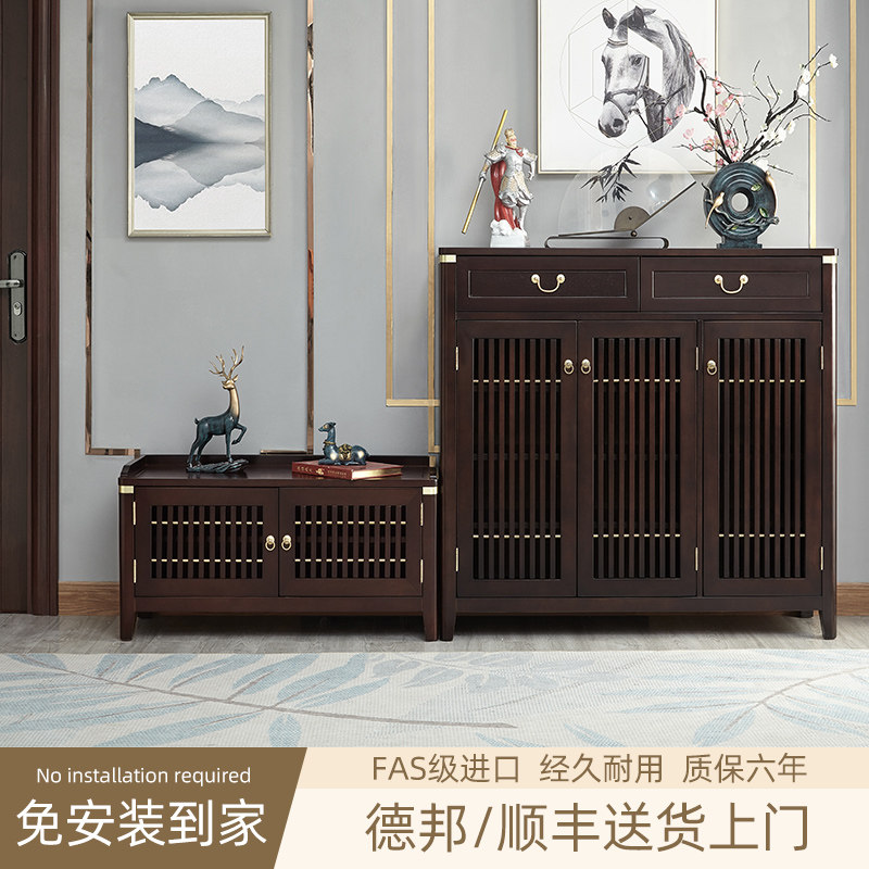 Solid wood shoe cabinet Home doorway Shoe cabinet stool integrated by wall free of installation Xuanguan cabinet New Chinese incoming door changing shoes stool