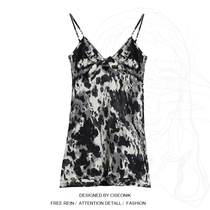 Large size fat sister hot girl female group wind strap ink painting tie-dyed sling dress lace cardigan suit female