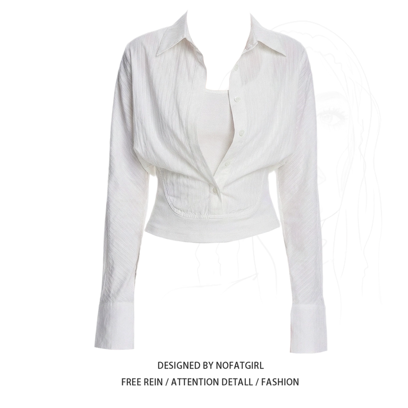 Plus-Size Korean-Style White Fake Two-Piece Shirt for Women, New Spring Long-Sleeve Collared Slimming Versatile Commuter Top