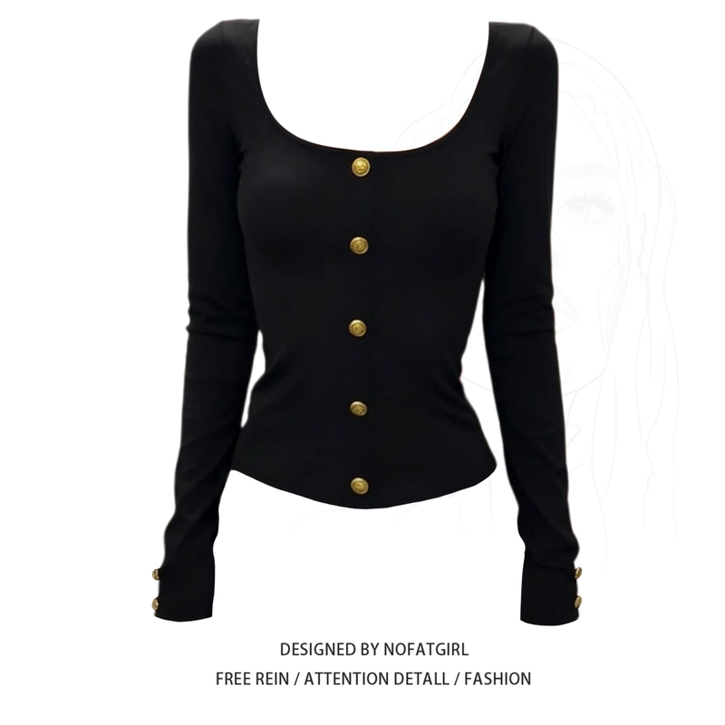 Plus-Size Women's High-End Korean-Style Square-Neck Metal Buckle Long-Sleeve T-Shirt for Autumn and Winter 2026, Suitable as an Inner Layer or Base Shirt Plus-Size Women's High-End Korean-Style Square-Neck Metal Buckle Long-Sleeve T-Shirt for Autumn and Winter 2026, Suitable as an Inner Layer or Base Shirt