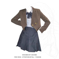 Big Code Women Dress Fat Sister Inlen College Wind JK Short brown suit jacket Plaid Thyme for three sets