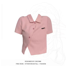 Large size womens fat sister Korean version of ins college style short buckle multi-color thin polo collar t-shirt women short sleeve tide