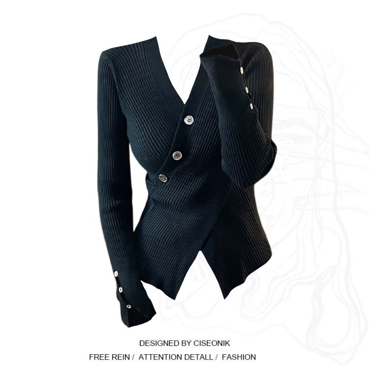 Big Code Fat Sister Han Edition Design Sensation V Neckline Hooded Jersey Woman Autumn winter Skinder with slim long sleeves irregular blouses-Taobao