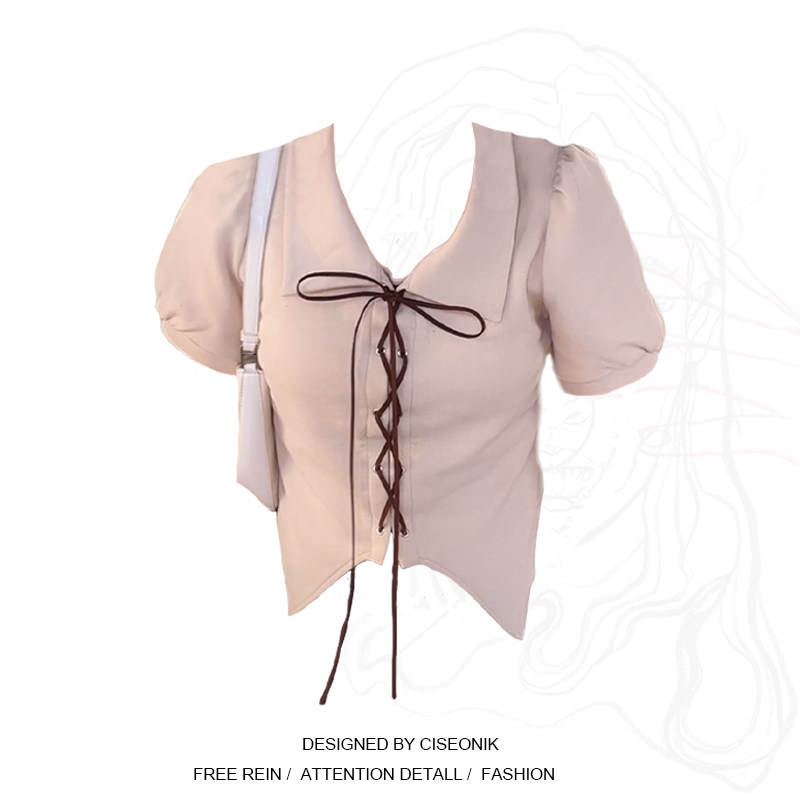 Big-yard fat sister polp tie design niche short sleeve shirt design irregular shade of meat short shirt