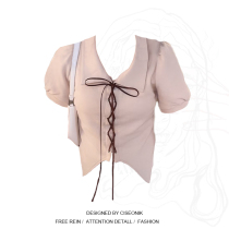 Large size fat sister polp collar strap design niche short-sleeved shirt design sense irregular short shirt