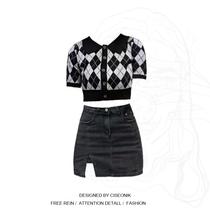 Slightly fatter wearing a hitch sister American Hot Sister BM Wind Short Comeback Gogue Polo Short Sleeve Knitwear Women Blouse Boom