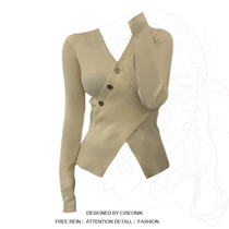 Large size fat mm pure desire style v-neck cross sweater womens autumn and winter waist waist inner design chic knitted bottoming shirt