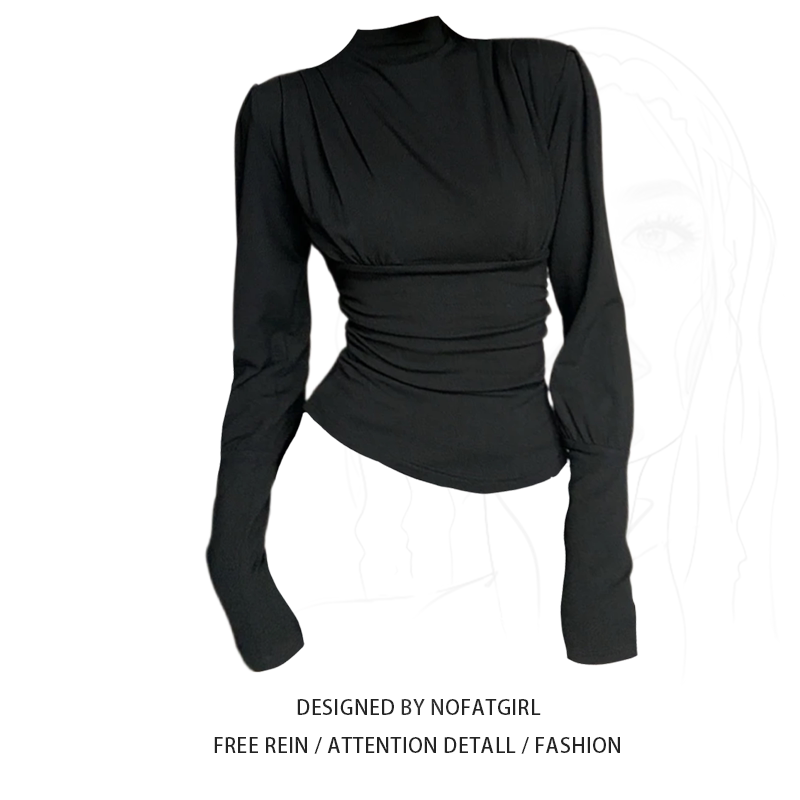 Plus-Size Black Half-Turtleneck Long-Sleeve T-Shirt for Women, New Autumn and Winter Slim-Fit, High-End Feel, Regular Shoulder Base Layer Top
