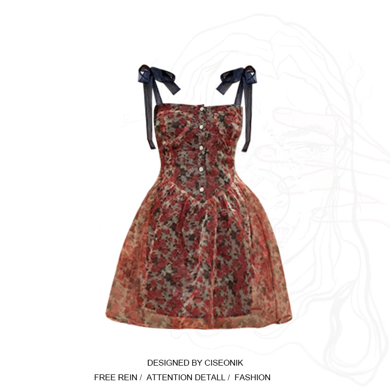 Large Size Women's Dress Fat Sister Rose Retro Pendant With Skirt Woman Summer Collection Waist Display Slim and Fancy Dress short dress