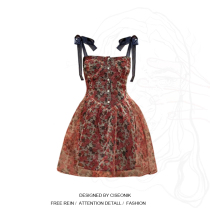 Big Code Woman Dress Fat Sister Rose Retro Pendant With Skirt Woman Summer Collection Waist Display Slim Fit Dress Shorts Dress Short dress