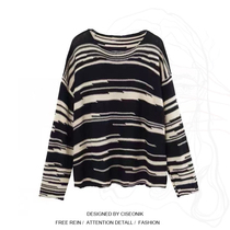 Big Code Women Dress Fat Sister Striped Stitch Cardiovert Woman Early Autumn Korean version Retro loose Lazy Wind Long Sleeve Port Taste Blouse