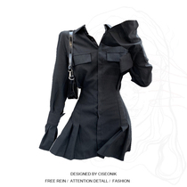 Big Code Fat Mm American Ins Spicy Girl Folds Cashew Shirt Dress Woman 2021 Fall temperament Long sleeves Dress Damp