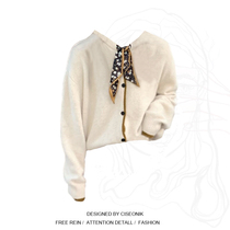 Big Code Women Dress Fat Sister Fact-style Small Scent Wind Silk Scarf Collage Cardiovert Woman Autumn Crowdlace Knitted Blouse